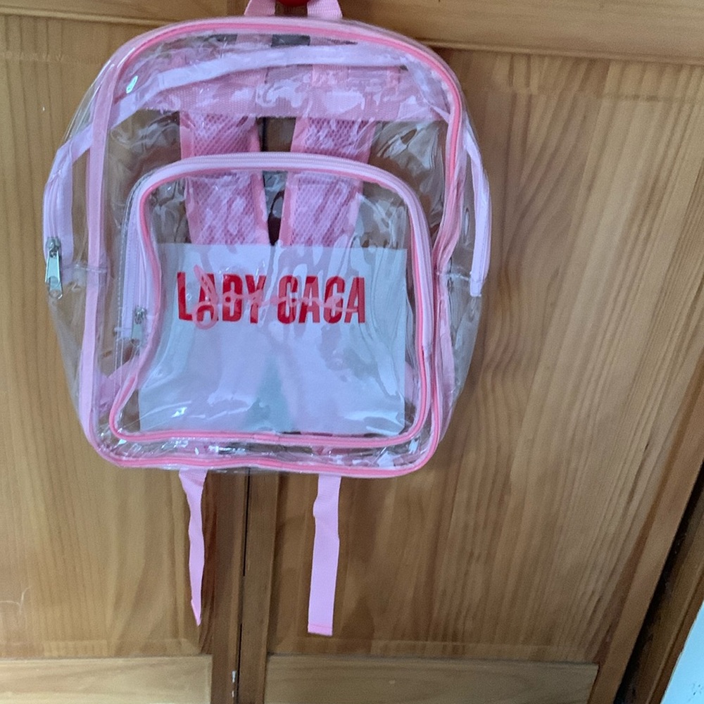 Lady Gaga Joanne bookbag backpack concert tour souvenir clear plastic pink strap